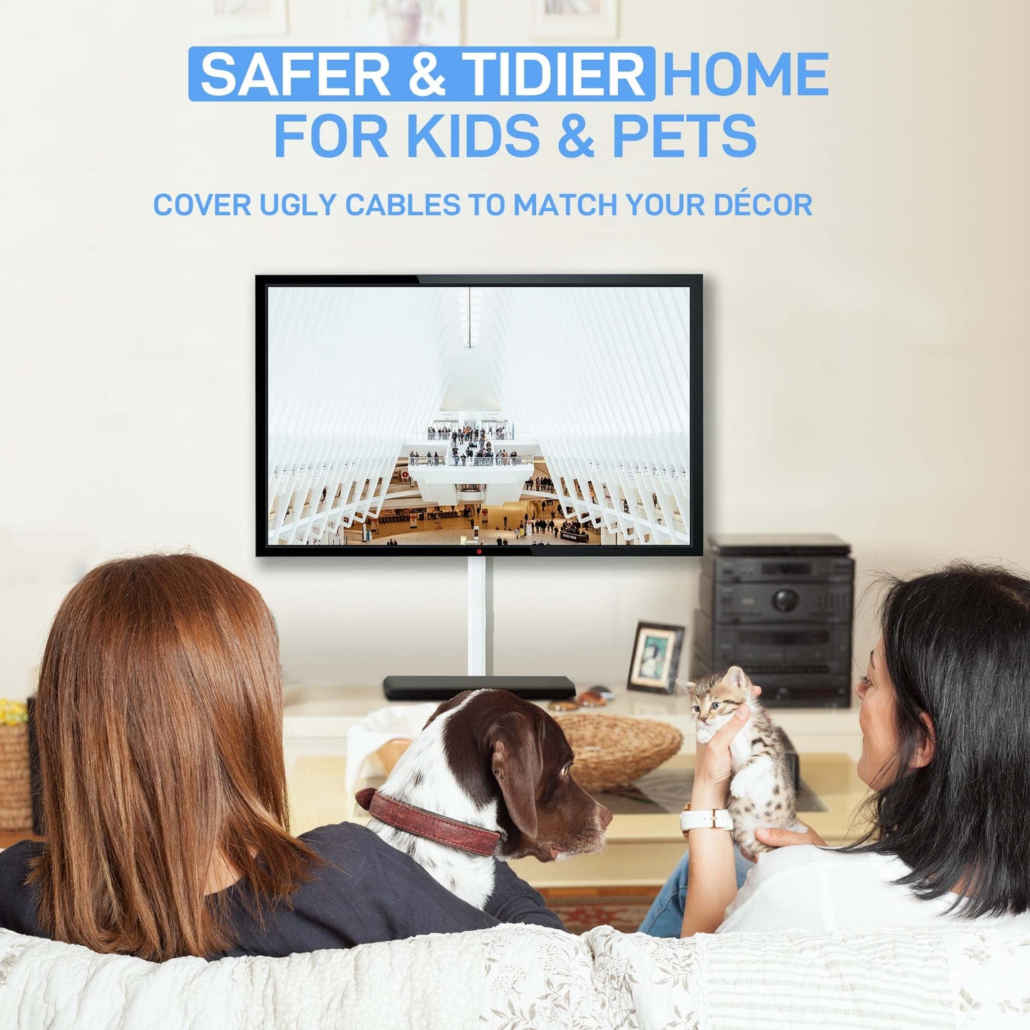 Delamu Cord Hider Wall, Cord Covers for Wires on Wall, Large Wire Covers for Cords Cable Hider, 94.5in Wire Hiders for TV on Wall Cable Cover, Easy Set up Cable Management Kit, 6X W1.0 H0.53in