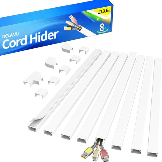 Delamu Cord Hider for Wall Mounted TV, 113.6in Paintable Cable Cover System, Self-Adhesive Cable Management