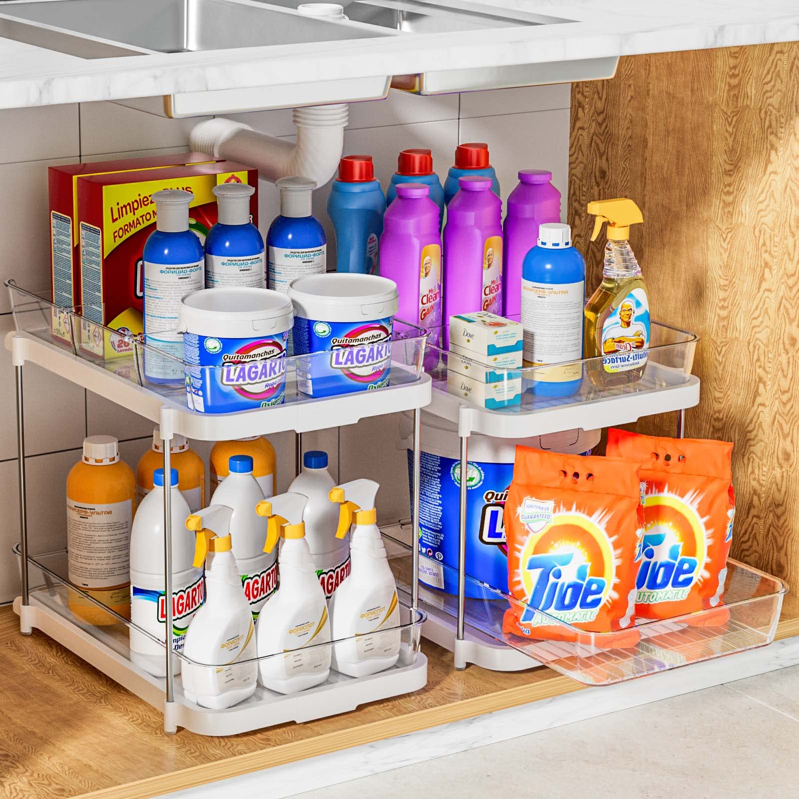 Under Sink Organizer, Multi-purpose Storage Shelf and 2 Tier Under