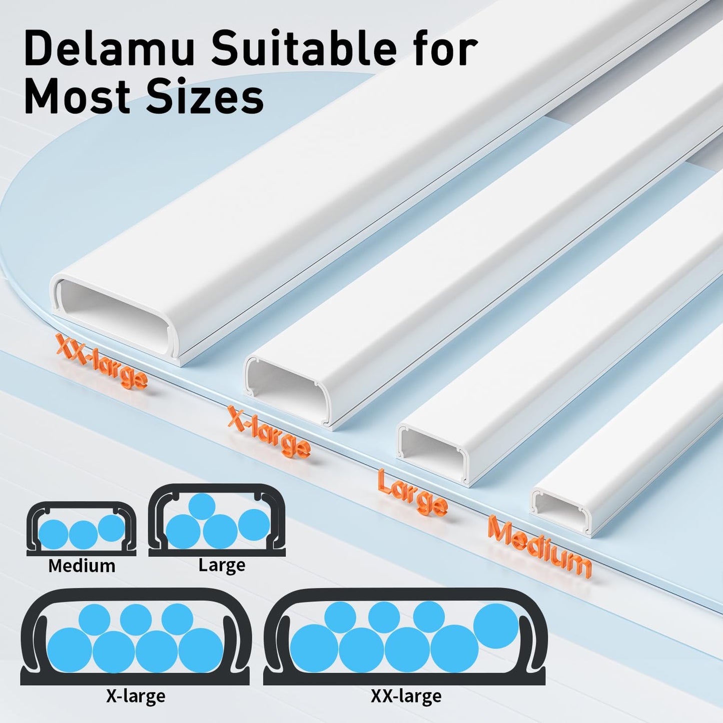 Delamu Cord Hider, 62.8in Cord Covers for Wires on Wall, Wire Covers for Cords, Cable Hider Wire Hider, Cable Cover Management, TV Cord Hider for Wall Mounted TV, 4X L15.7 W1.18 H0.63in