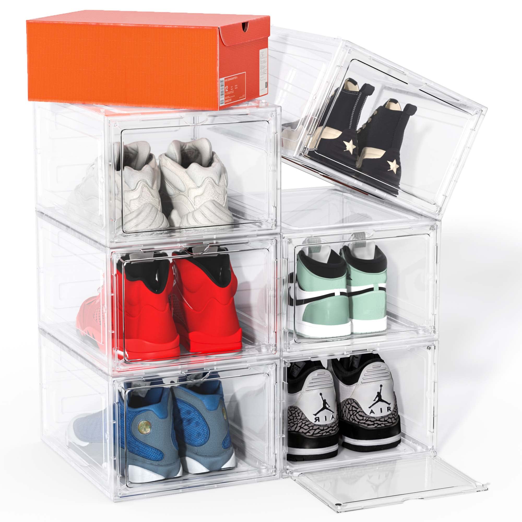 US Lot of Clear Plastic Stackable Foldable Shoe Display Storage Organizer  Box