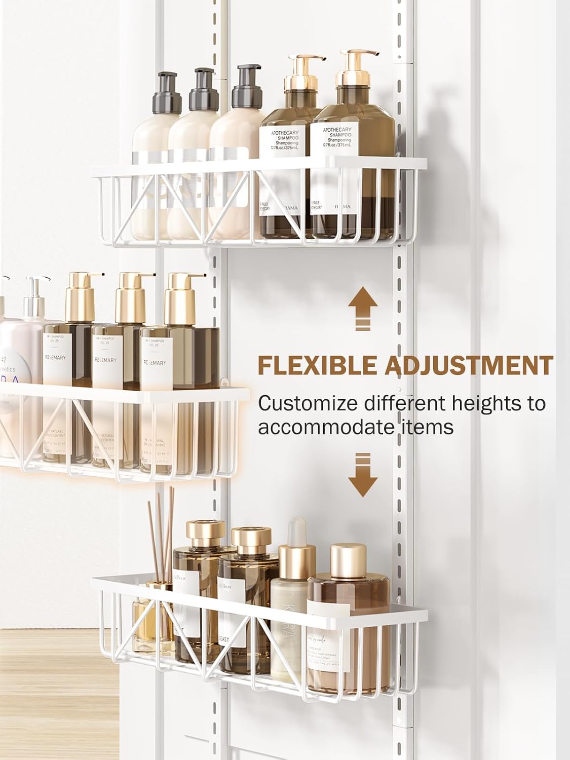 Delamu Narrow 9-Tier Over the Door Pantry Organizer, Adjustable Pantry Storage, Metal Hanging Spice Rack, Cabinet Door Organizer for Kitchen, Bathroom, Laundry Room