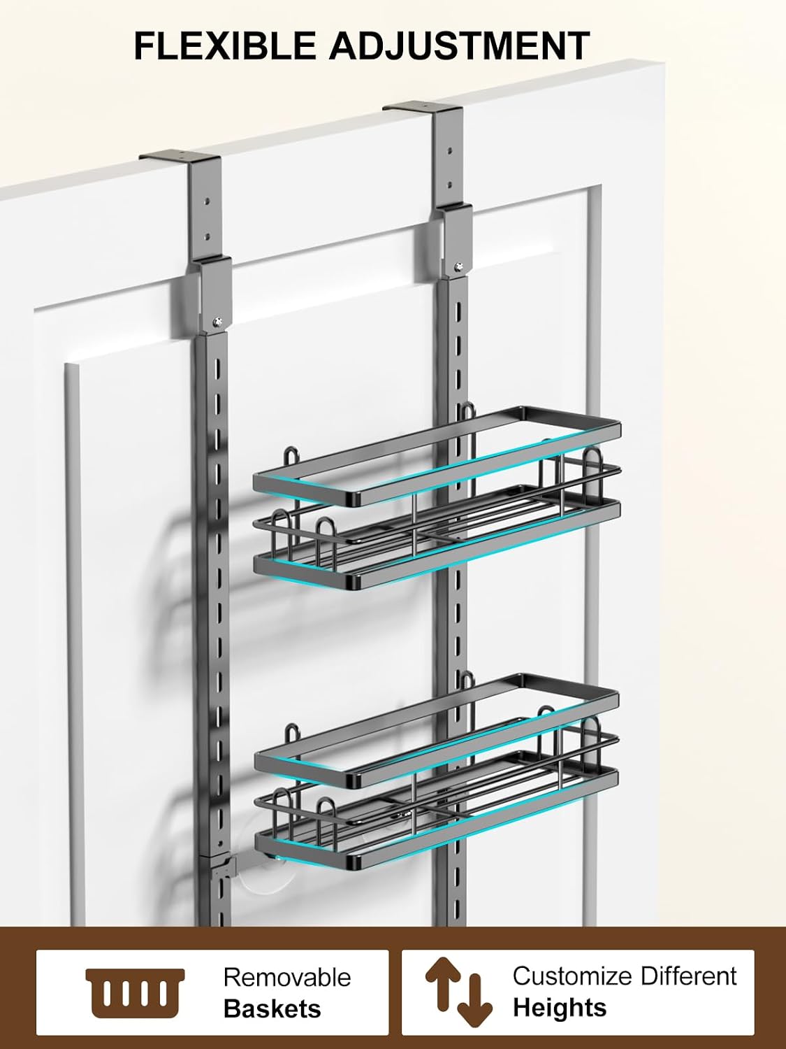 Delamu 9-Tier Over the Door Pantry Organizer, Adjustable Pantry Door Organizers and Storage, Metal Hanging Basket Wall Spice Rack Seasoning Organizer, Door Organizer Kitchen Bedroom Bathroom