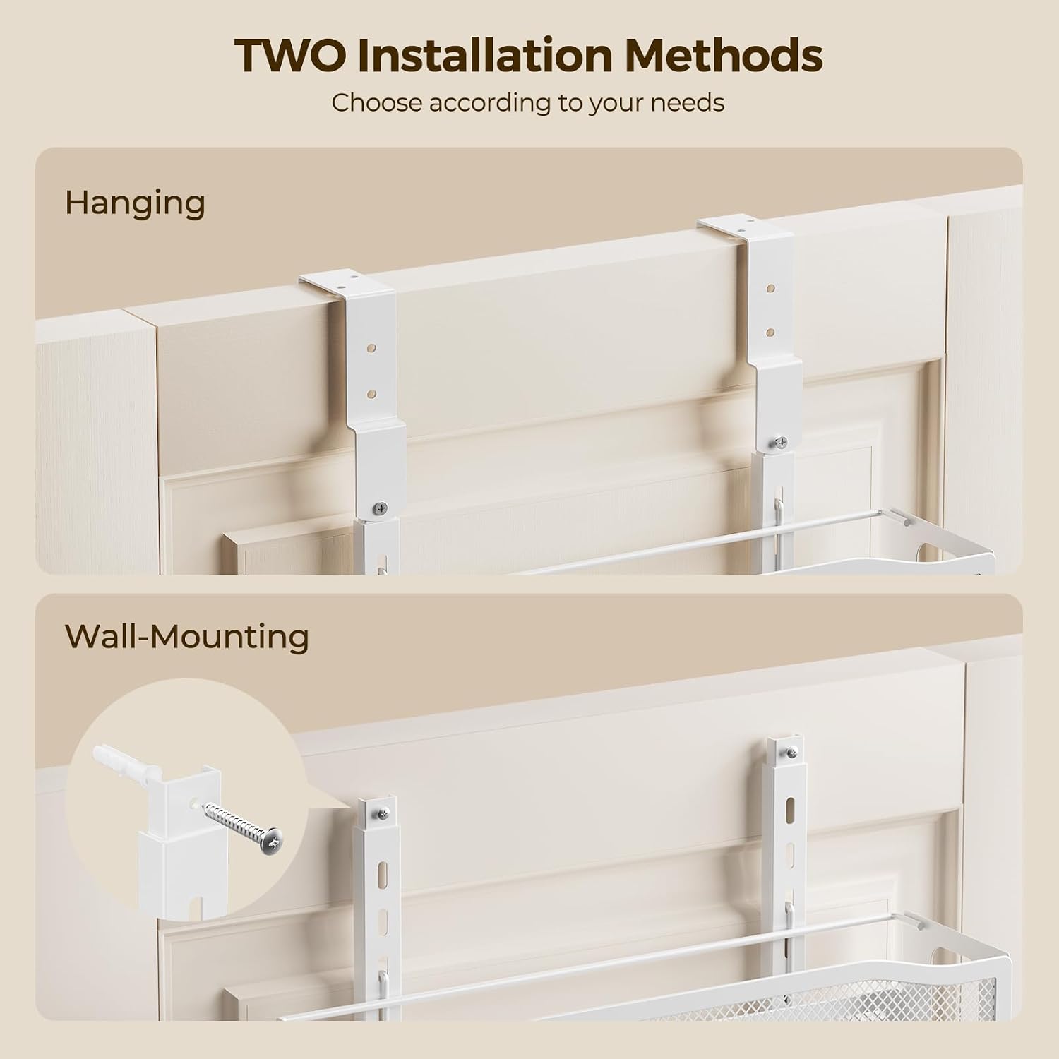 Delamu 8 Tier Over the Door Pantry Organizer, 2in1 Hanging or Wall Mount Spice Rack Seasoning, Adjustable Heavy-Duty Narrow Pantry Door Organizer and Storage for Kitchen Cabinet and Bathroom,12" White