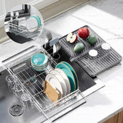 Delamu Over Sink Dish Drying Rack with Drainboard for Small Kitchen Counter