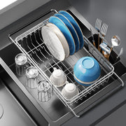 Delamu Over The Sink Dish Drying Rack for Small Kitchen | Expandable Stainless Steel in Sink Dish Drainer, Dish Rack for Kitchen Inside Sink with Utensil Holder, Rustproof, Small