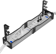 DELAMU 25'' Upgraded Under Desk Cable Management, No Dill Desk Cable Management with F-Clamp, Metal Cable Management Tray to Cord Management for Home Office, Black