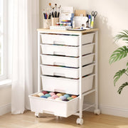 Delamu Rolling Storage Cart with 6/8 Drawers, Utility Craft Storage Cart | Storage Drawers Cart with Wooden Tabletop and Lockable Casters for Classroom Office Dorm Craft Art Supplie
