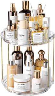 Delamu 2Tire 3 Tier Rotating Makeup Organizer for Vanity, Skincare Organizer for Bathroom Counter, Spinning Perfume Organizer Cosmetic Holder with Large Capacity, Grey