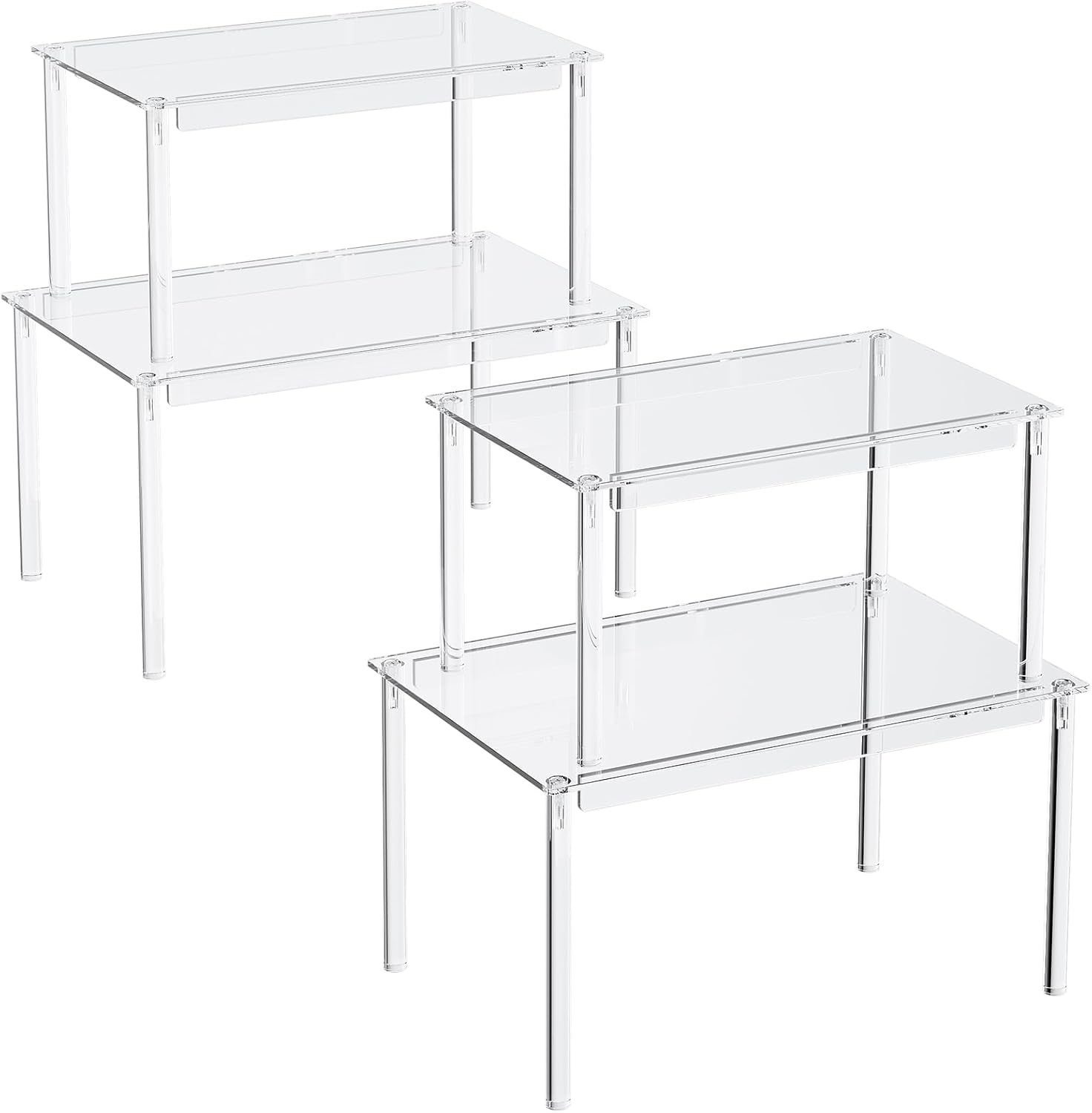 Delamu Cabinet Shelves, Clear Stackable Acrylic Storage Risers with Heavy Duty Support, Cabinet Organizer Shelf for Spices, Seasonings, Jars, Pantry, Kitchen Counter, Easy Assembly