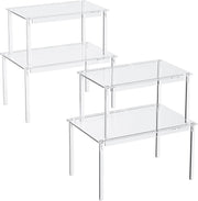 Delamu Cabinet Shelves, Clear Stackable Acrylic Storage Risers with Heavy Duty Support, Cabinet Organizer Shelf for Spices, Seasonings, Jars, Pantry, Kitchen Counter, Easy Assembly