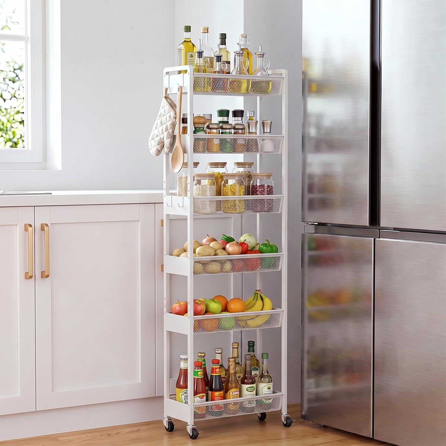 Delamu 4-6 Tier Slim Storage Rolling Cart, Utility Metal Narrow Cart 7.1" W