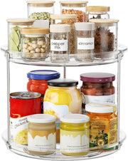 2 Tier Lazy Susan Organizer, 9.25'' Lazy Susan Turntable for Cabinet, Stackable Turntable Organizer Rotating Spice Rack Organization for Kitchen Countertop, Pantry, Bathroom, Clear