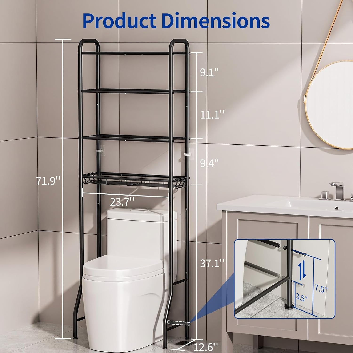Delamu Over Toilet Storage Rack, Bathroom Organizer Shelf
