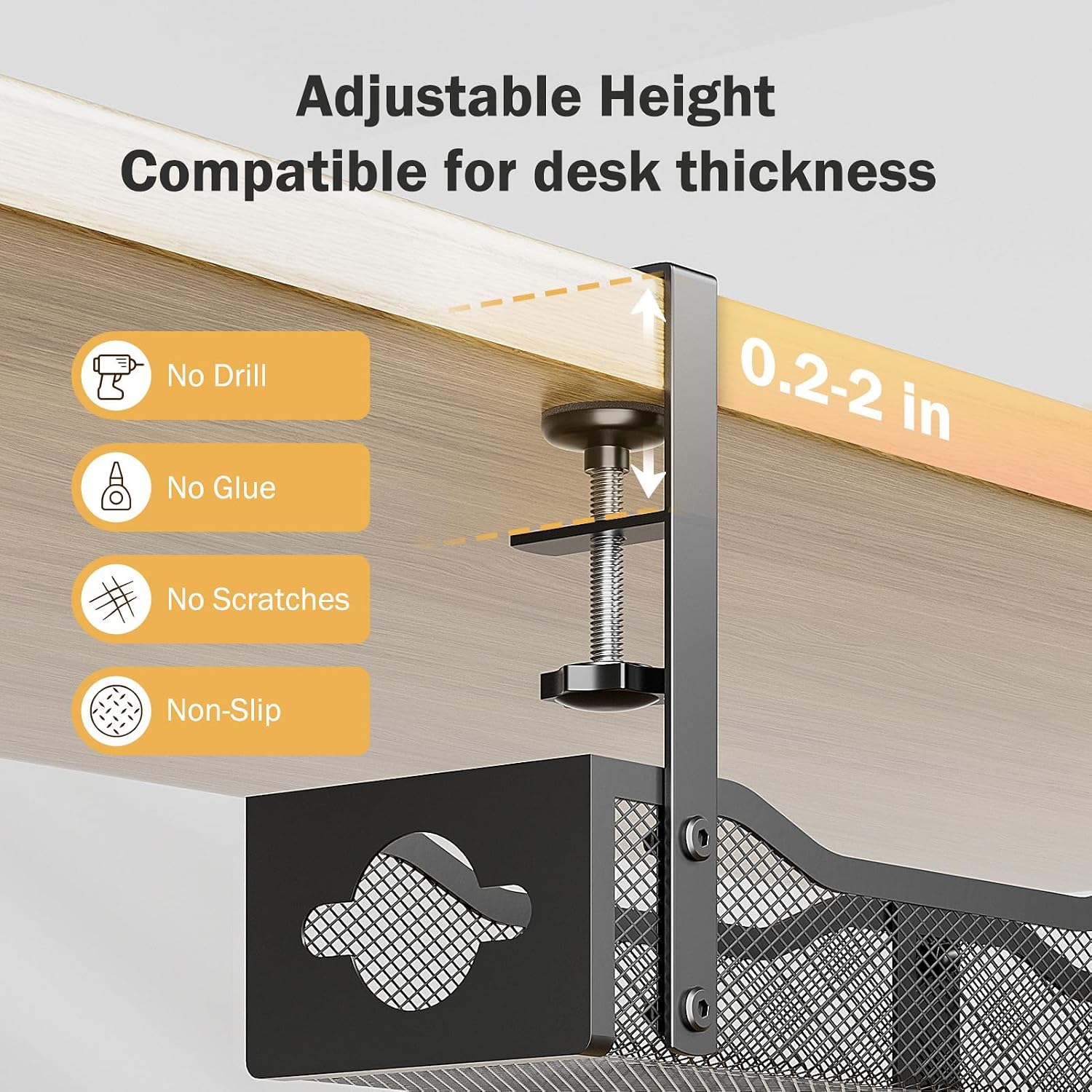 DELAMU 25'' Upgraded Under Desk Cable Management, No Dill Desk Cable Management with F-Clamp, Metal Cable Management Tray to Cord Management for Home Office, Black