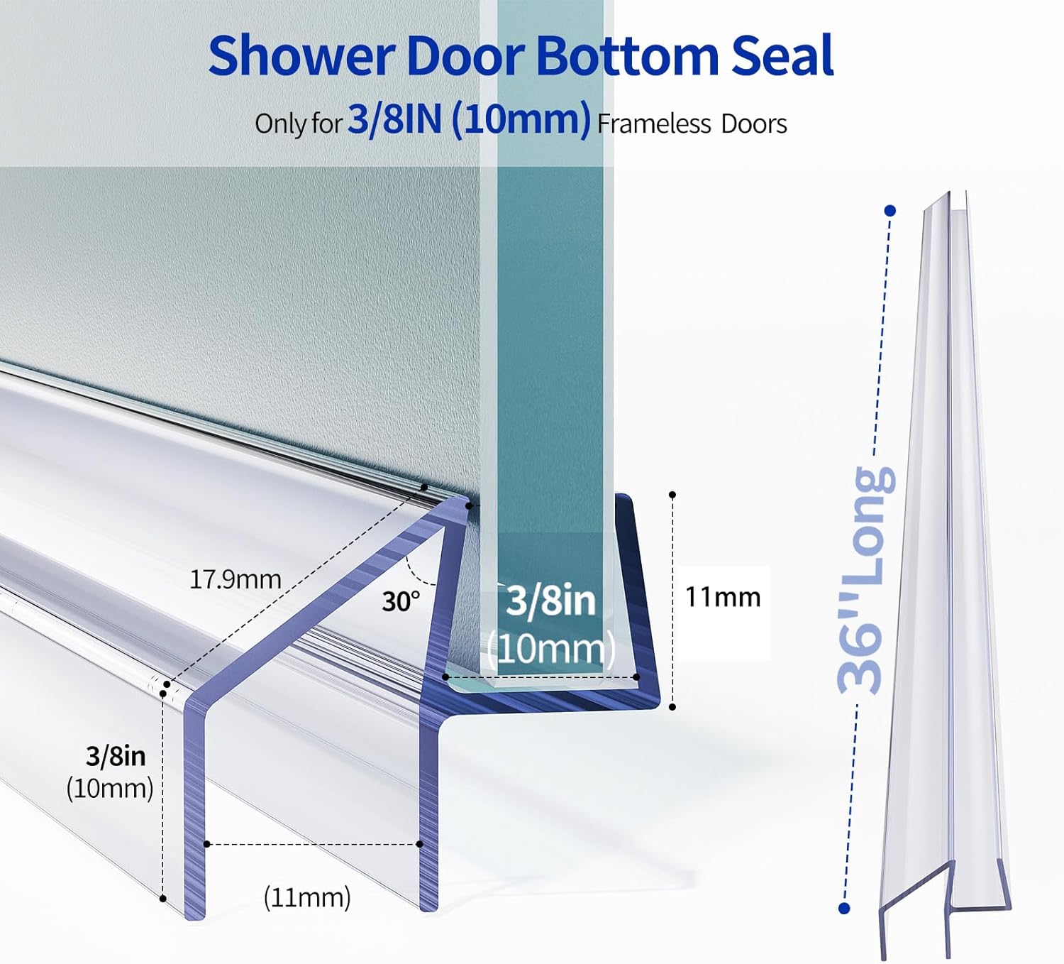 Delamu 3Pack 1/4" x 36" Shower Door Bottom Seal, Clear Shower Door Sweep Strip, Frameless Glass Door Seal Strip for 1/4'' (6mm) Thick Doors Showers 36in Long