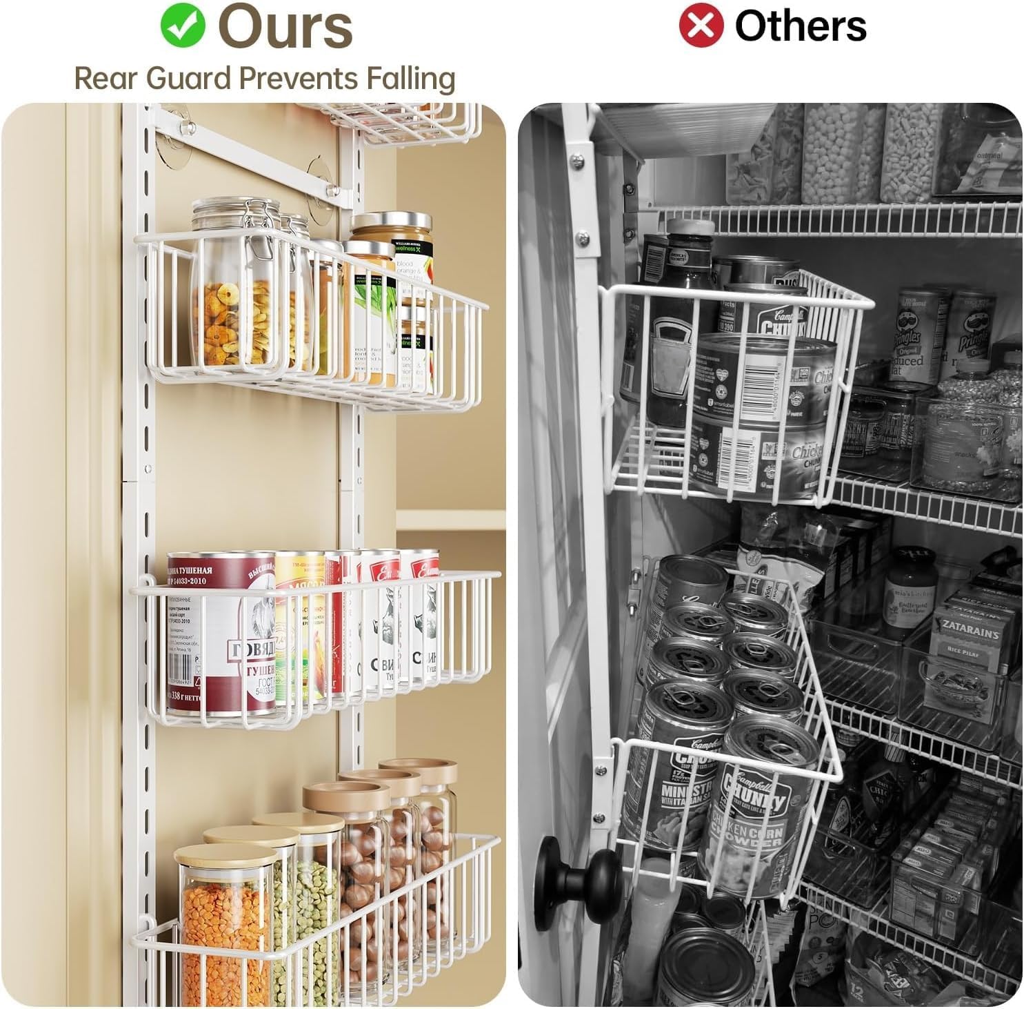 Delamu Pantry Door Organizer, Adjustable Metal Over the Door Pantry Organizer Rack, 6-Tier/8-Tire Over the Door Spice Rack, Kitchen Pantry Door Organizers and Storage, D5 W12 H52.1 inch, White, Small