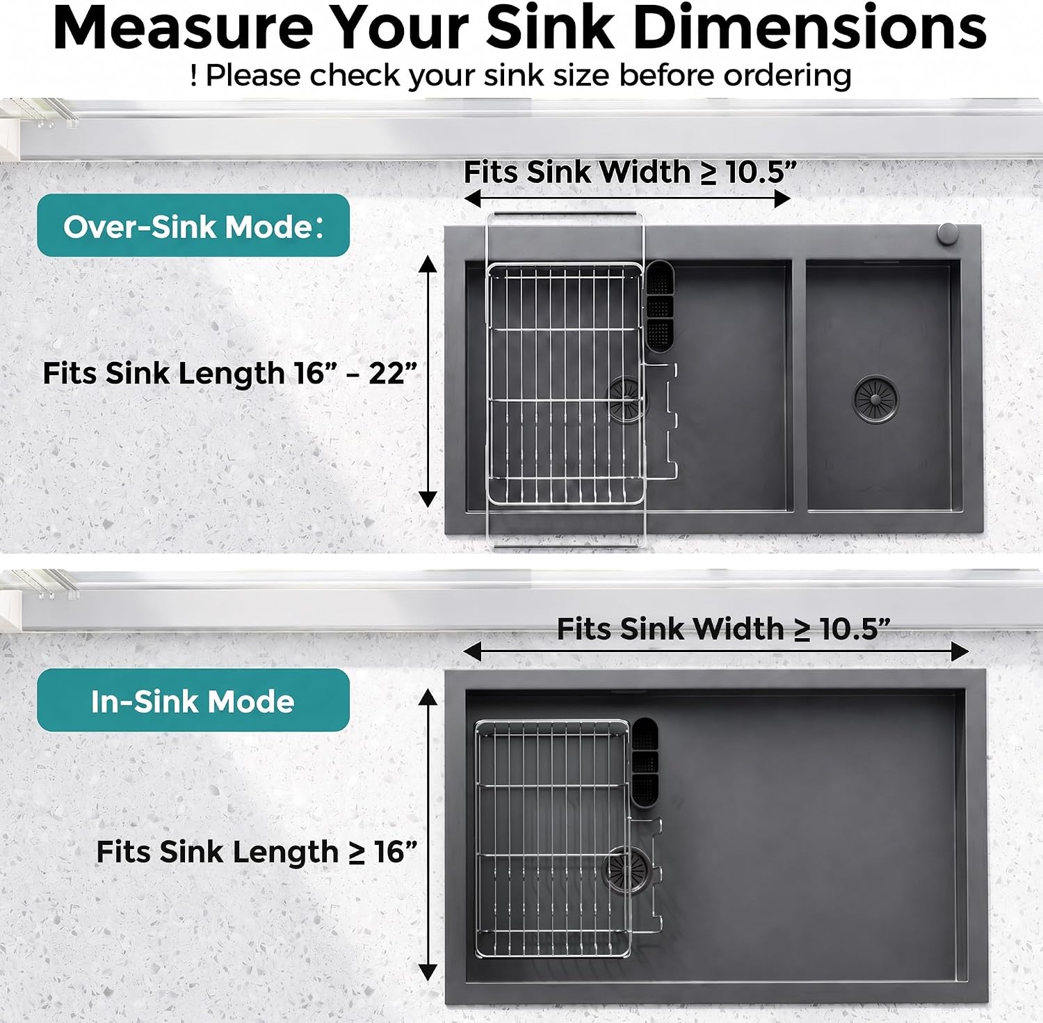 Delamu Over Sink Dish Drying Rack with Drainboard for Small Kitchen Counter