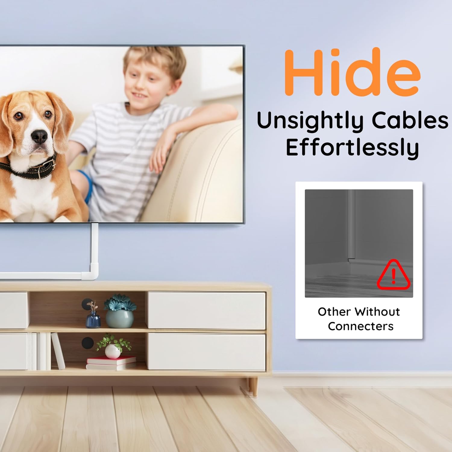 Delamu Cord Hider, 100in Self-Adhesive Cord Cover Kit for Wall Mounted TV, Paintable Wire Hider, Flexible Cable Management System, Cable Raceway Conceals 2-3 Wires, W0.95 H0.55in, White