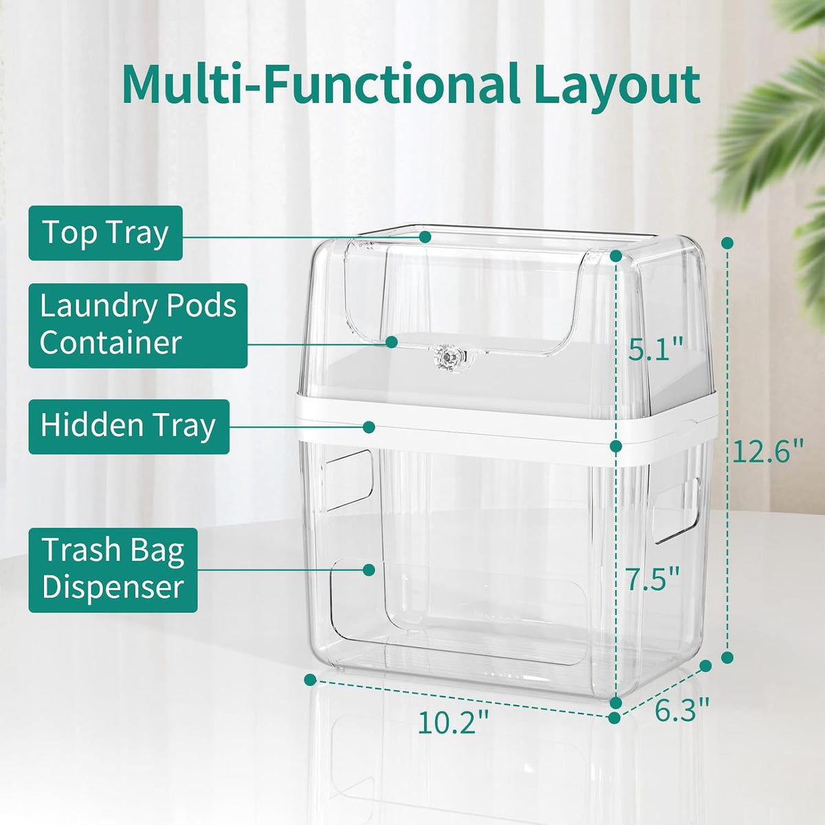 Delamu 3 In 1 Trash Bag Holder Dishwasher Pod Holder With Moistureproof Lid | Stackable Trash Bag Dispenser Garbage Bag Dispenser, Clear Storage Bins Laundry Pods Container for Under Sink Laundry Room
