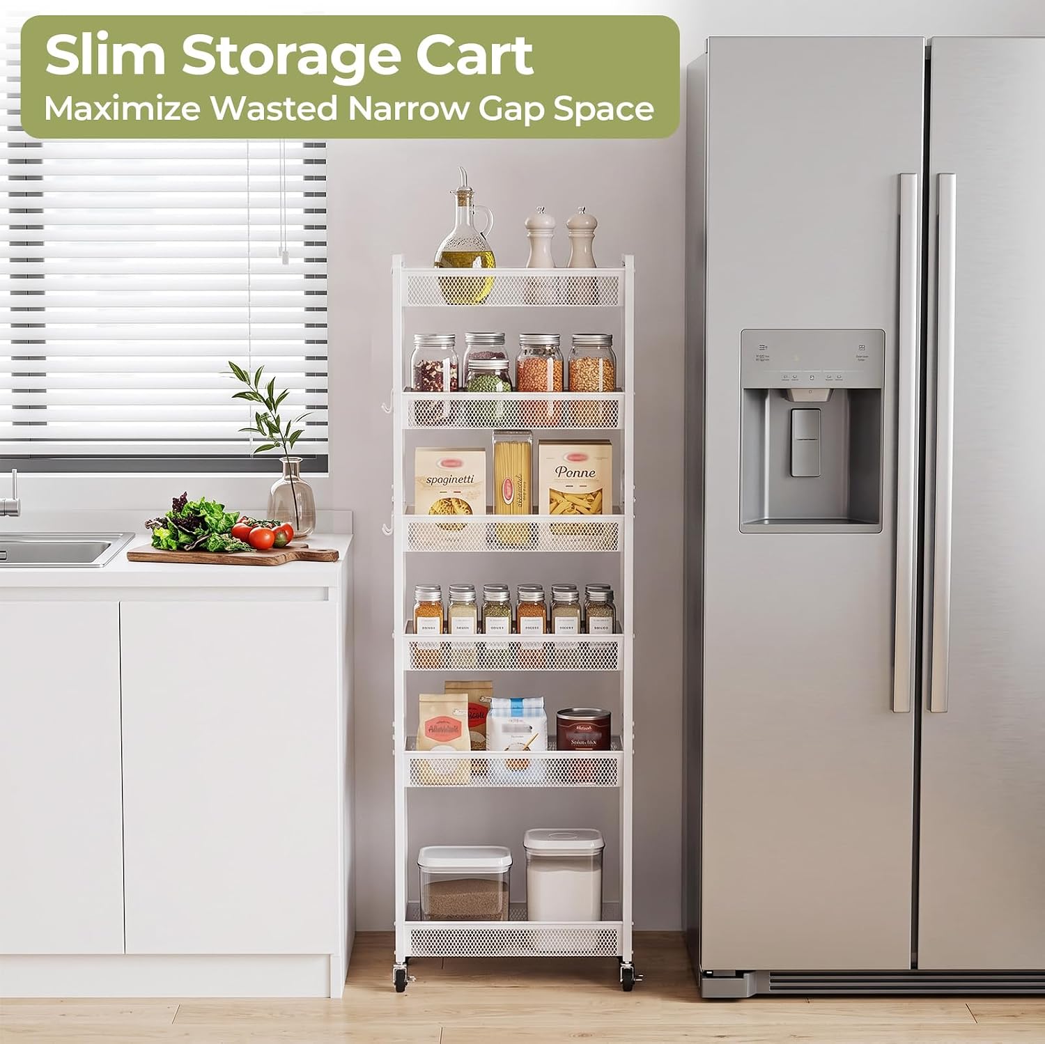 Delamu 4-6 Tier Slim Storage Rolling Cart, Utility Metal Narrow Cart 7.1" W