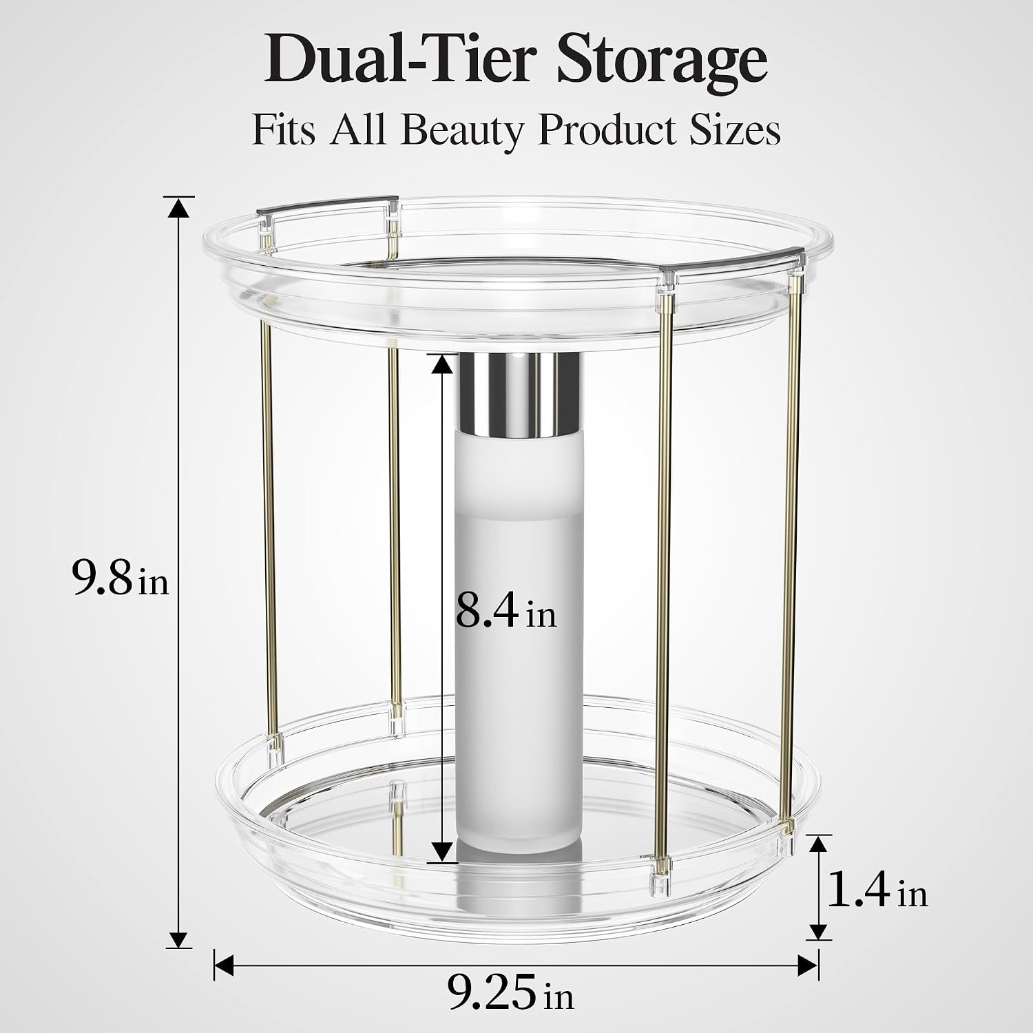 Delamu 2Tire 3 Tier Rotating Makeup Organizer for Vanity, Skincare Organizer for Bathroom Counter, Spinning Perfume Organizer Cosmetic Holder with Large Capacity, Grey