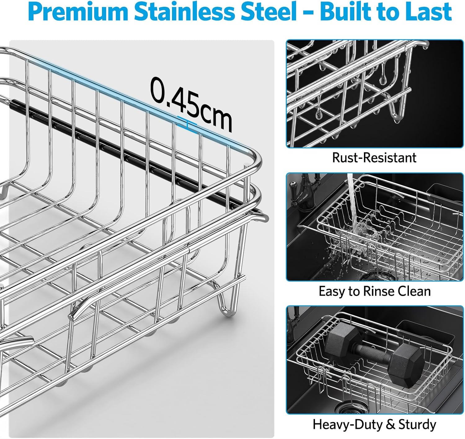Delamu Over The Sink Dish Drying Rack for Small Kitchen | Expandable Stainless Steel in Sink Dish Drainer, Dish Rack for Kitchen Inside Sink with Utensil Holder, Rustproof, Small