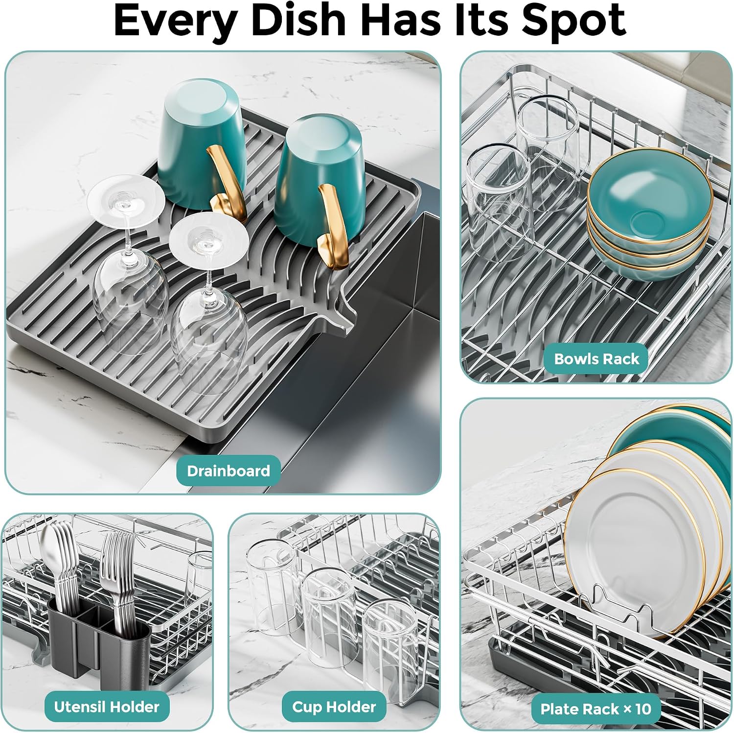 Delamu Over Sink Dish Drying Rack with Drainboard for Small Kitchen Counter