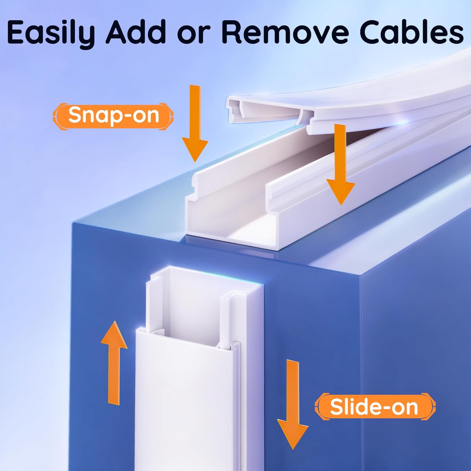 Delamu Cord Hider, 100in Self-Adhesive Cord Cover Kit for Wall Mounted TV, Paintable Wire Hider, Flexible Cable Management System, Cable Raceway Conceals 2-3 Wires, W0.95 H0.55in, White