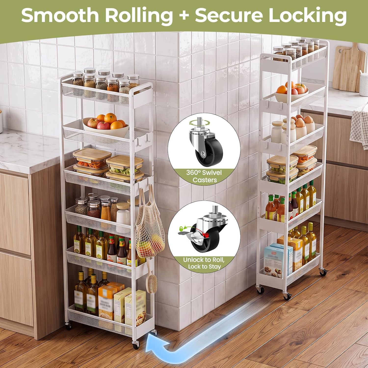 Delamu 4-6 Tier Slim Storage Rolling Cart, Utility Metal Narrow Cart 7.1" W