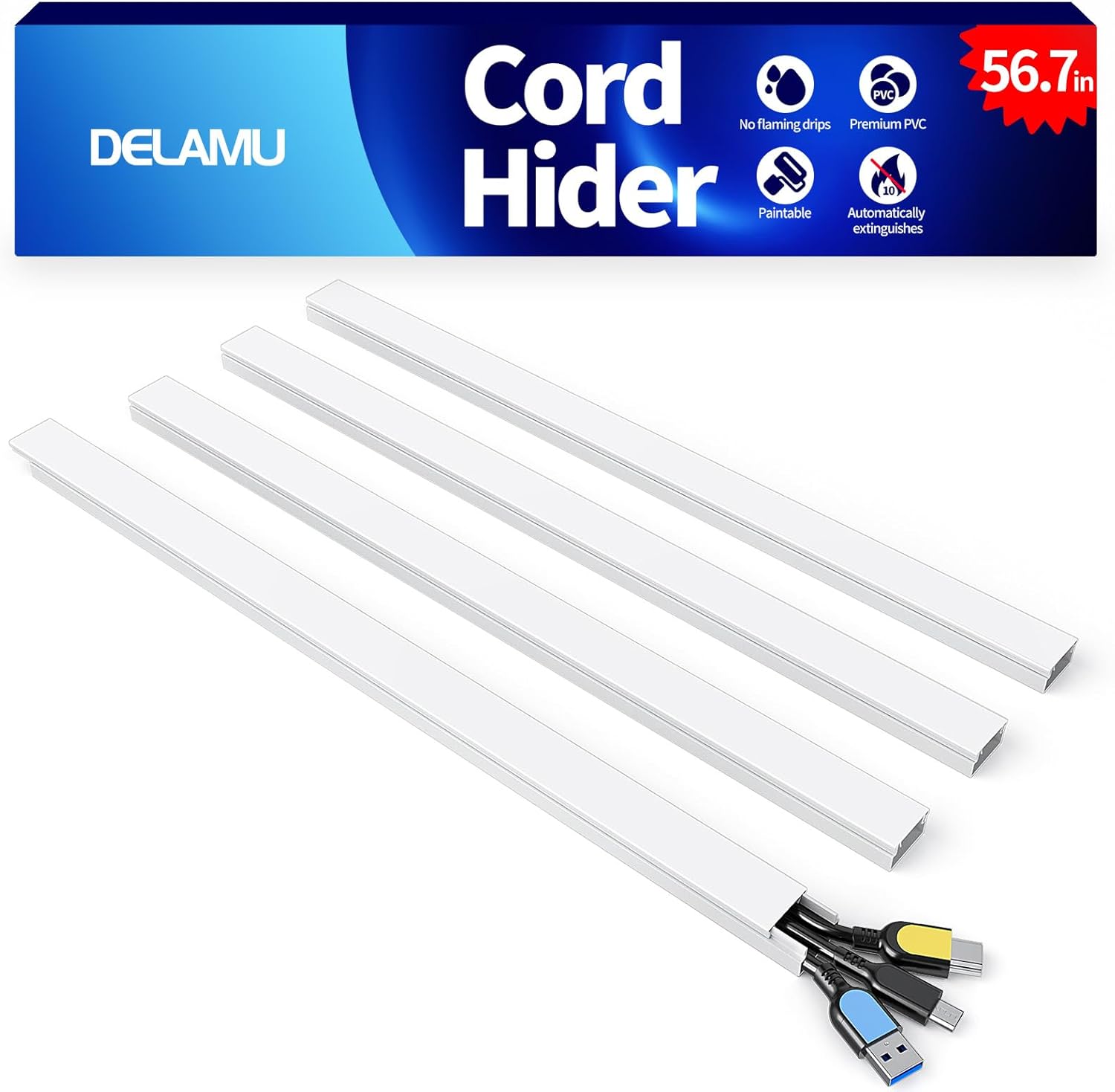 Cord Hider, 56.7in L x 0.95in W x 0.55in H