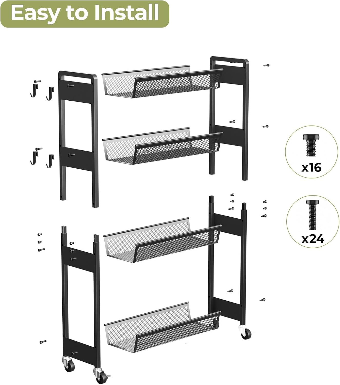 Delamu 4-6 Tier Slim Storage Rolling Cart, Utility Metal Narrow Cart 7.1" W