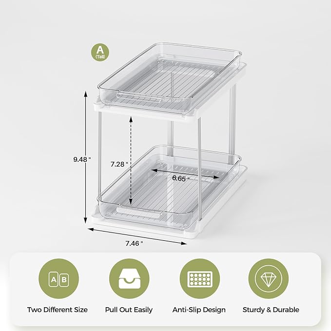 Delamu 2-Tier Bathroom Under Sink Organizers and Storage, Pull Out Cabinet Drawers with Anti-Slip Design, Multi-Purpose Storage for Kitchen, Pantry, Bathroom & Home Organization, 1 Pack