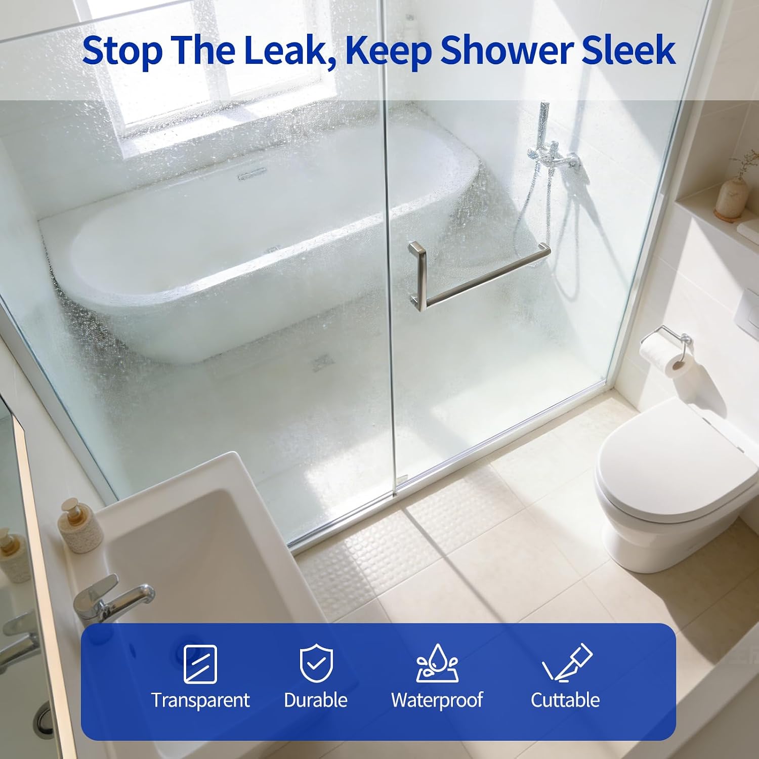 Delamu 3Pack 1/4" x 36" Shower Door Bottom Seal, Clear Shower Door Sweep Strip, Frameless Glass Door Seal Strip for 1/4'' (6mm) Thick Doors Showers 36in Long