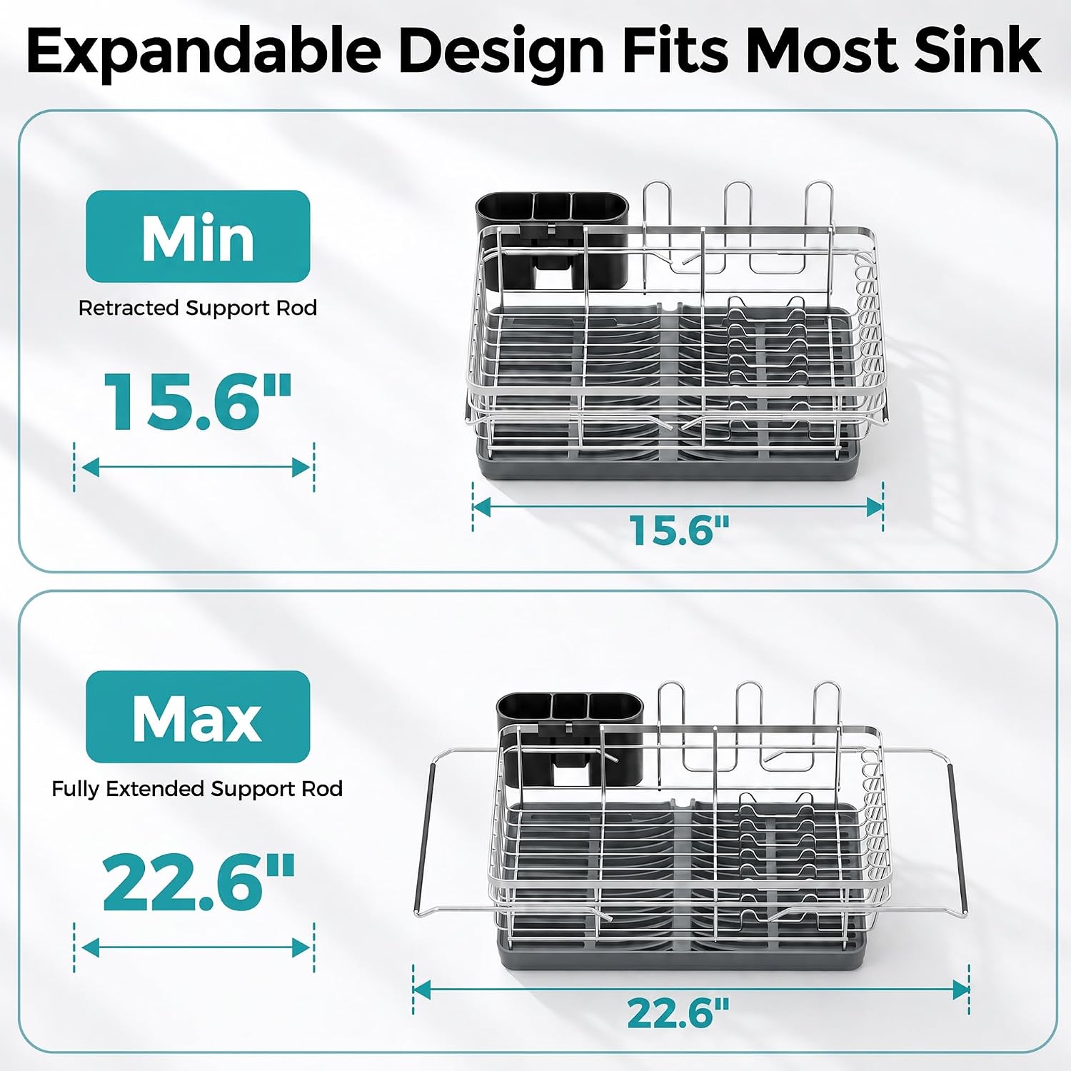 Delamu Over Sink Dish Drying Rack with Drainboard for Small Kitchen Counter