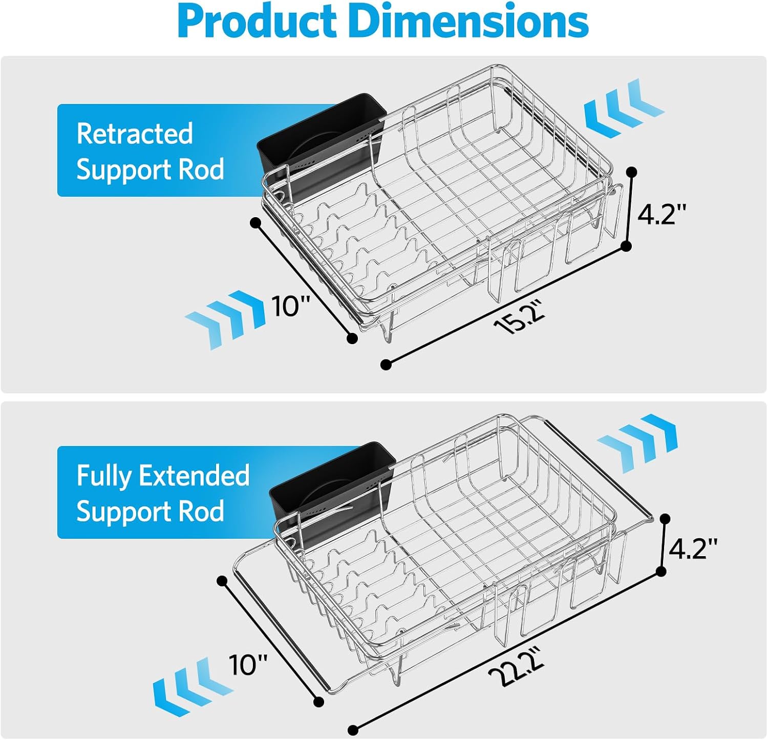 Delamu Over The Sink Dish Drying Rack for Small Kitchen | Expandable Stainless Steel in Sink Dish Drainer, Dish Rack for Kitchen Inside Sink with Utensil Holder, Rustproof, Small