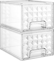 Delamu 2 Pack Stackable Storage Drawers, Makeup Skincare Holder Vanity Storage Organizer, Plastic Drawers For Vanity Desk, Undersink, Kitchen Cabinet, Pantry, Clear, Ideal Gifts for Women