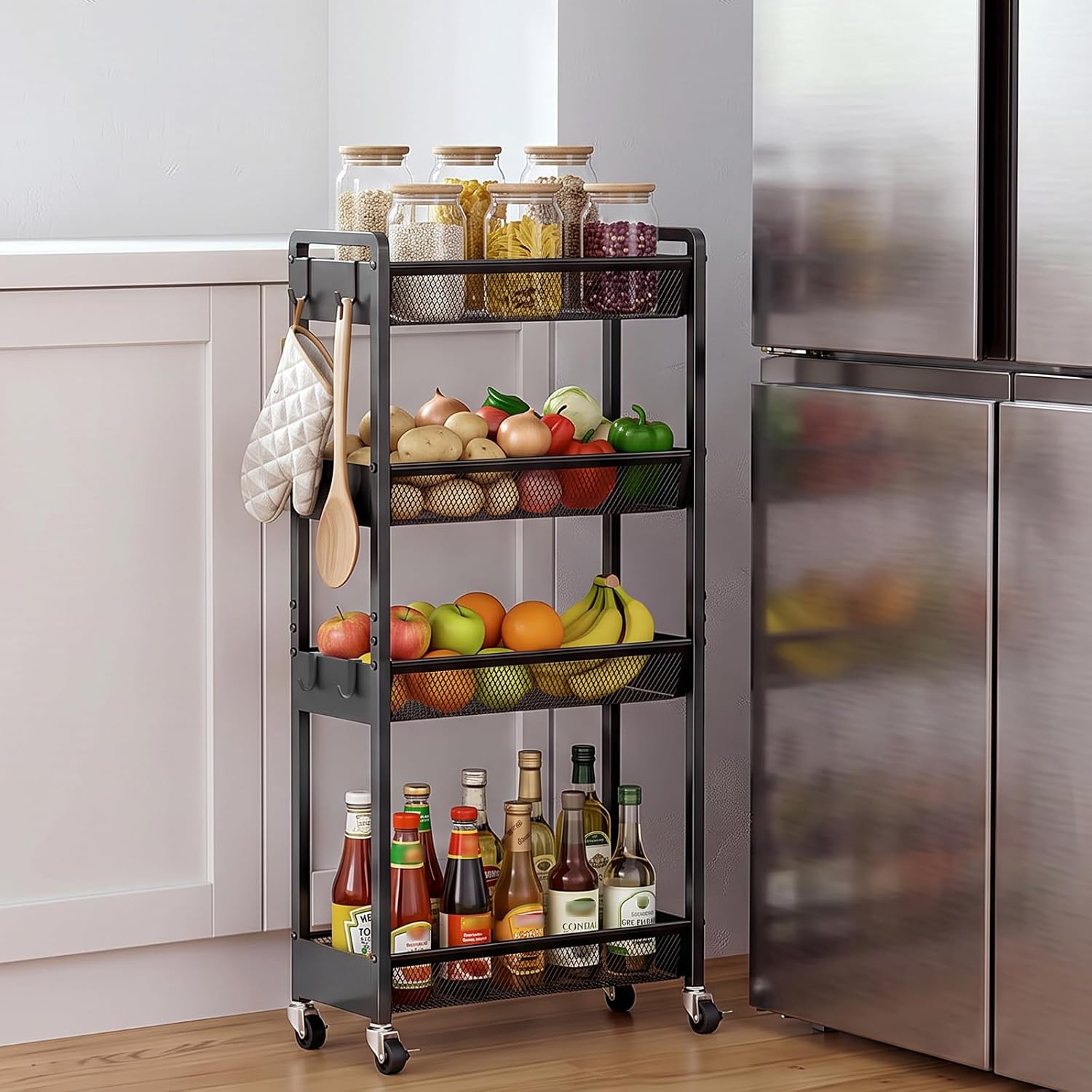 Delamu 4-6 Tier Slim Storage Rolling Cart, Utility Metal Narrow Cart 7.1" W