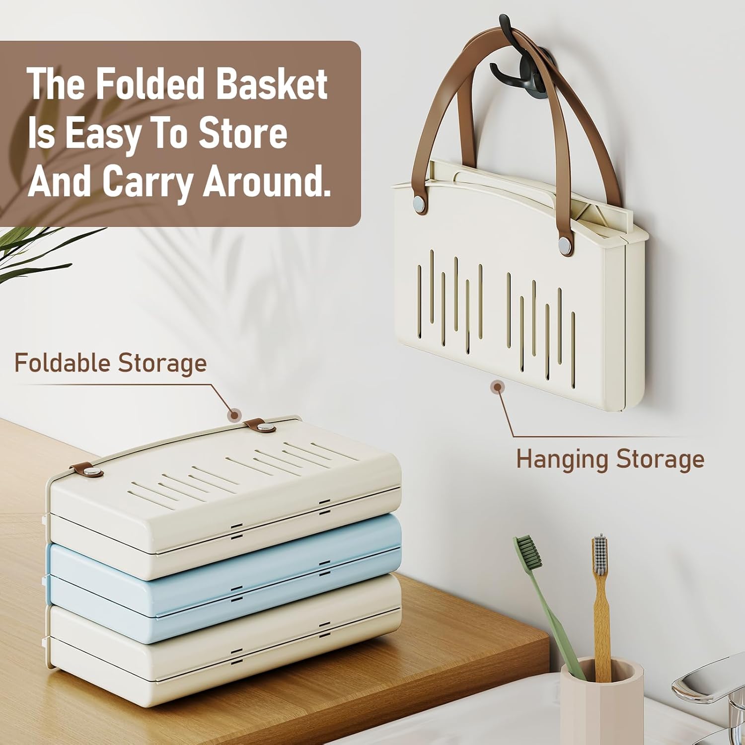 Delamu Portable Shower Basket Caddy with Double Handle Foldable