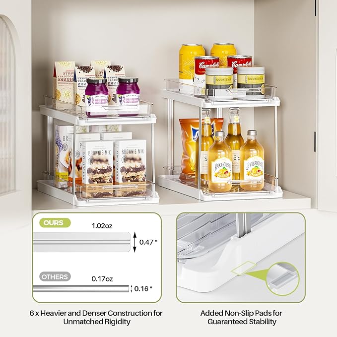 Delamu 2-Tier Bathroom Under Sink Organizers and Storage, Pull Out Cabinet Drawers with Anti-Slip Design, Multi-Purpose Storage for Kitchen, Pantry, Bathroom & Home Organization, 1 Pack