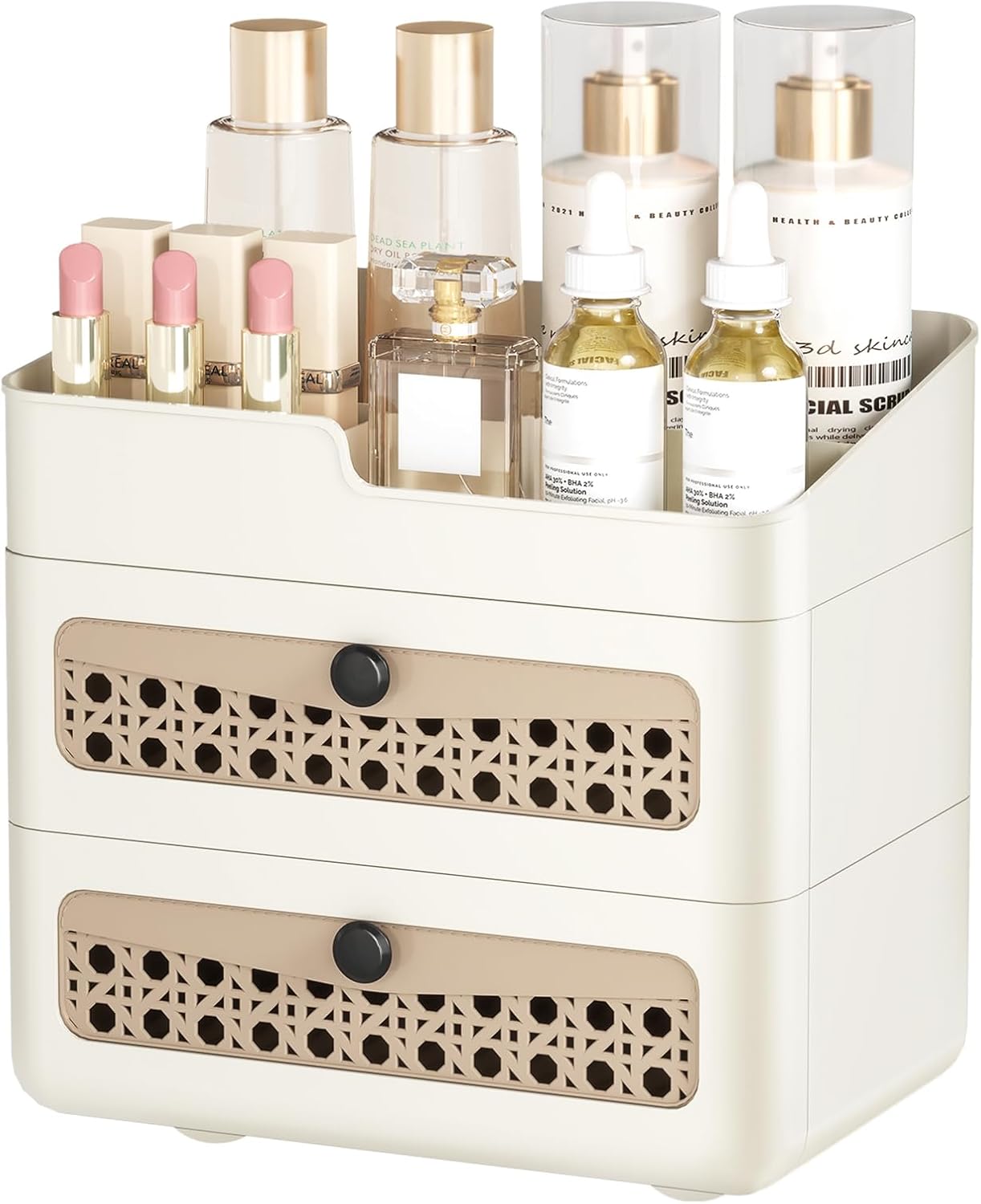 Faux Rattan Makeup Organizer