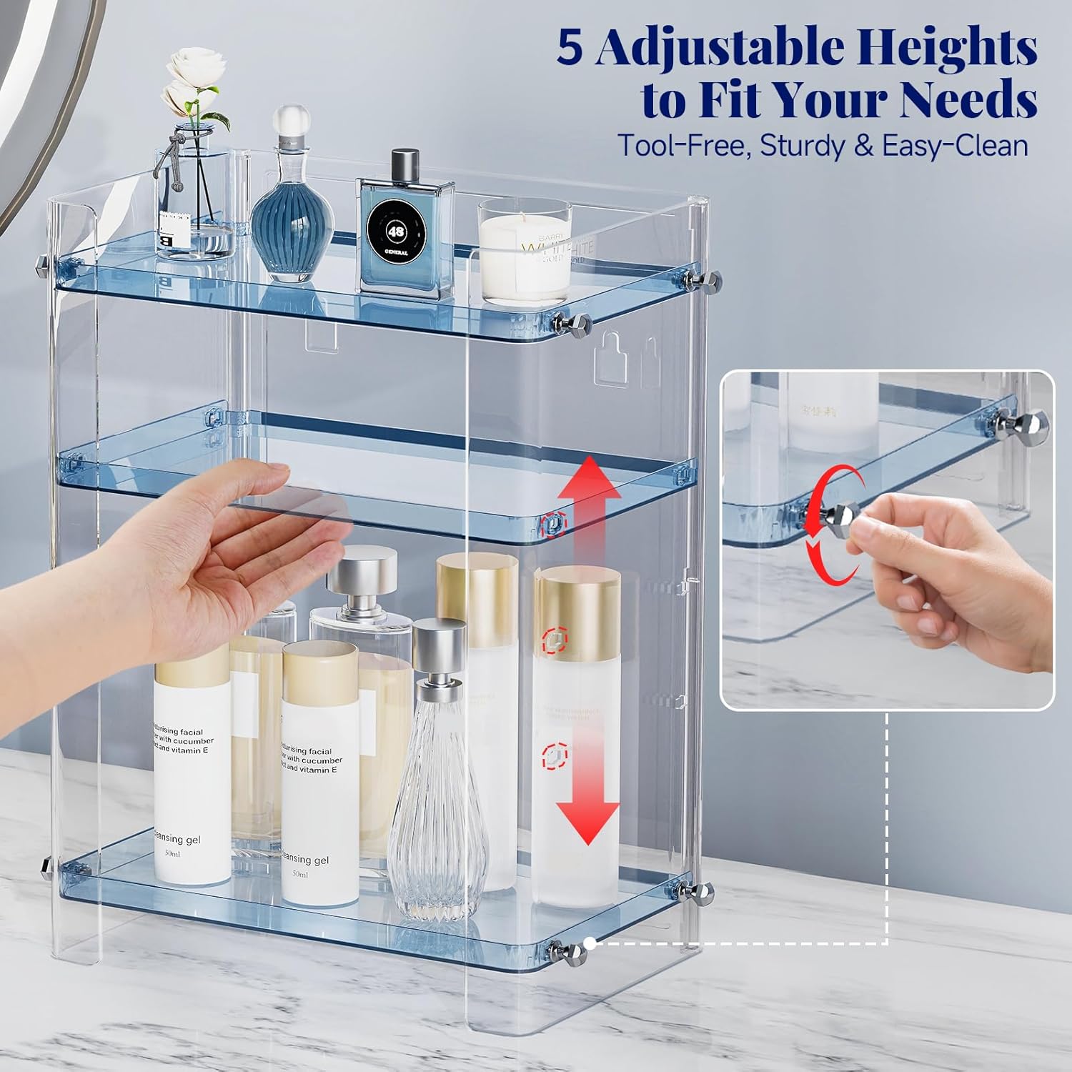 Delamu Bathroom Countertop Organizer Delamu 2-Tier Adjustable Dresser Organizer Countertop with Protective Guard Rail