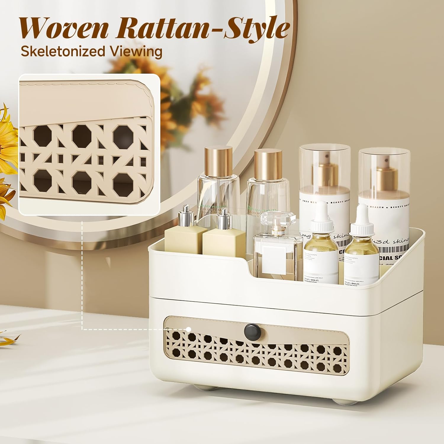 Faux Rattan Makeup Organizer