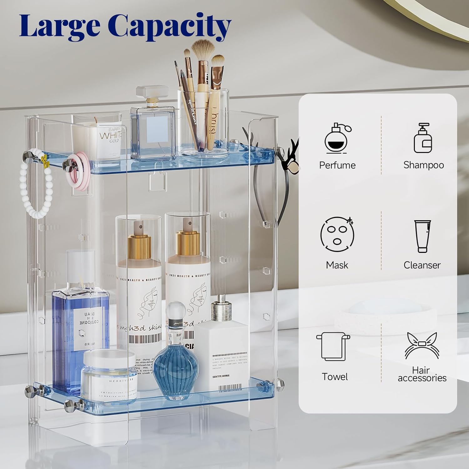 Delamu Bathroom Countertop Organizer Delamu 2-Tier Adjustable Dresser Organizer Countertop with Protective Guard Rail