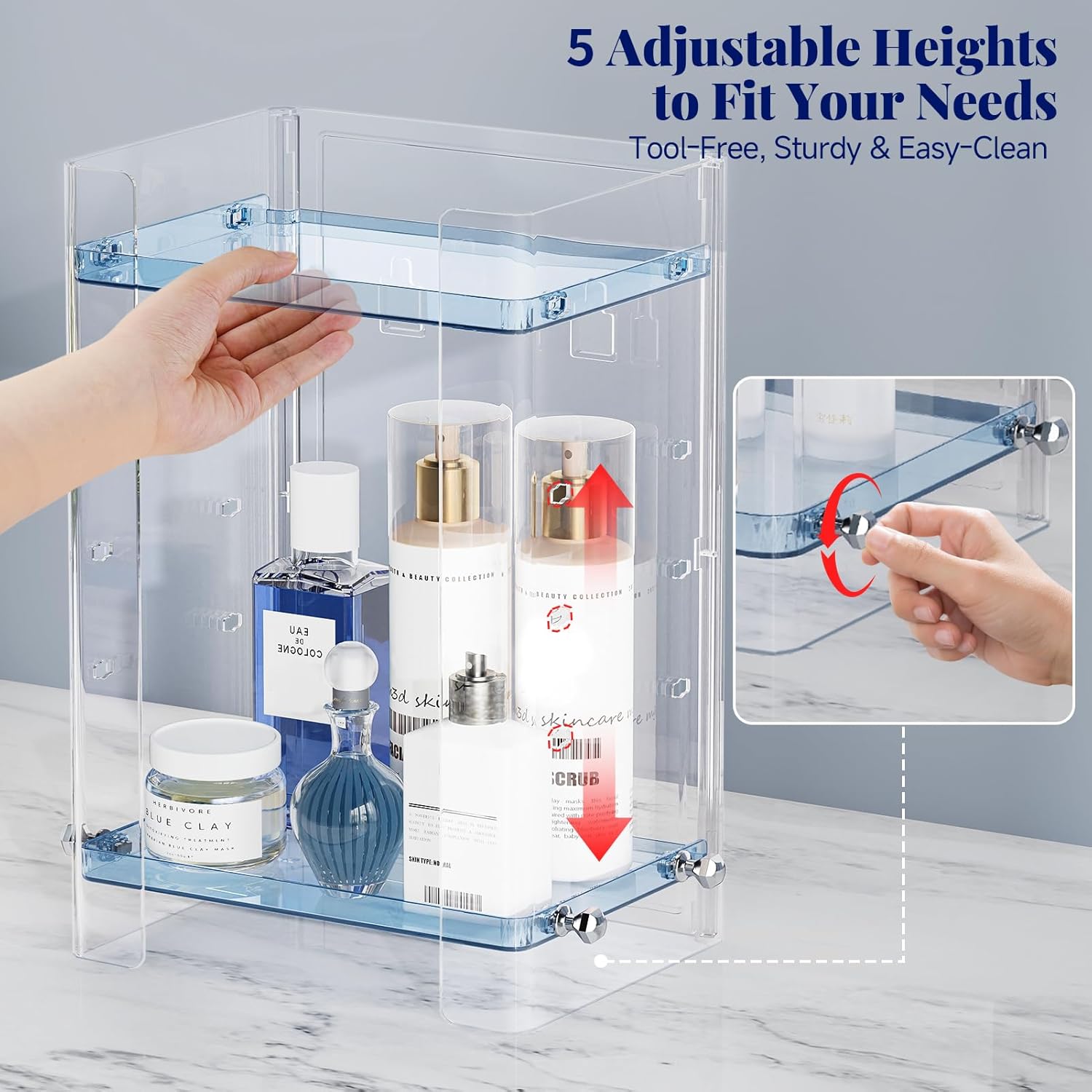 Delamu Bathroom Countertop Organizer Delamu 2-Tier Adjustable Dresser Organizer Countertop with Protective Guard Rail