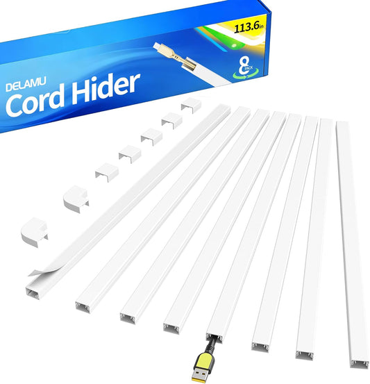 Delamu Cord Hider for Wall Mounted TV, 113.6in Paintable Cable Cover System, Self-Adhesive Cable Management