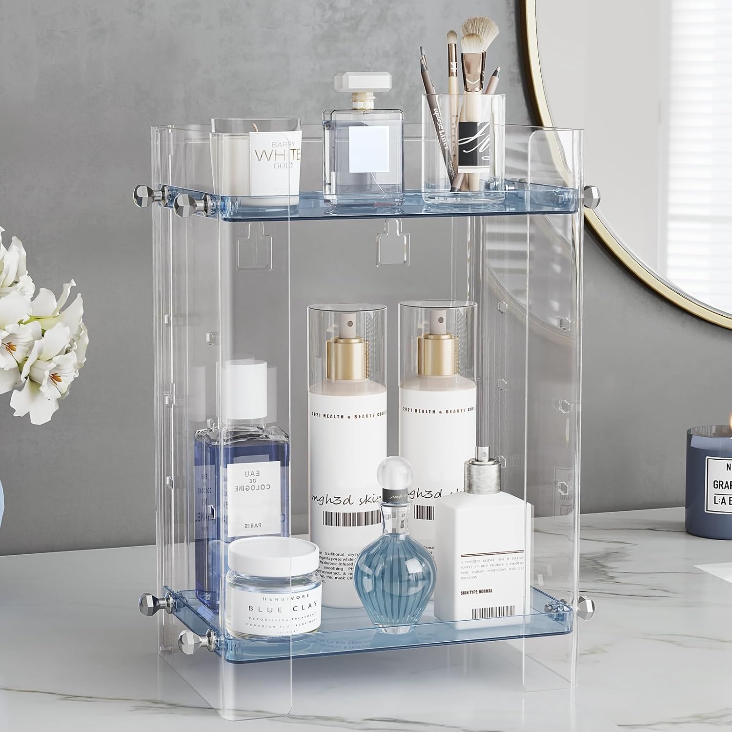 Delamu Bathroom Countertop Organizer Delamu 2-Tier Adjustable Dresser Organizer Countertop with Protective Guard Rail