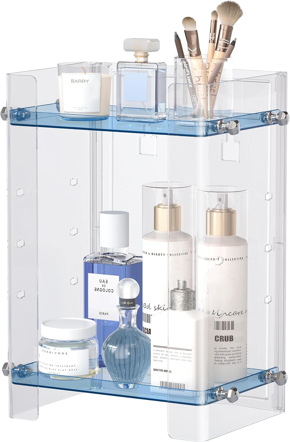 Delamu Bathroom Countertop Organizer Delamu 2-Tier Adjustable Dresser Organizer Countertop with Protective Guard Rail