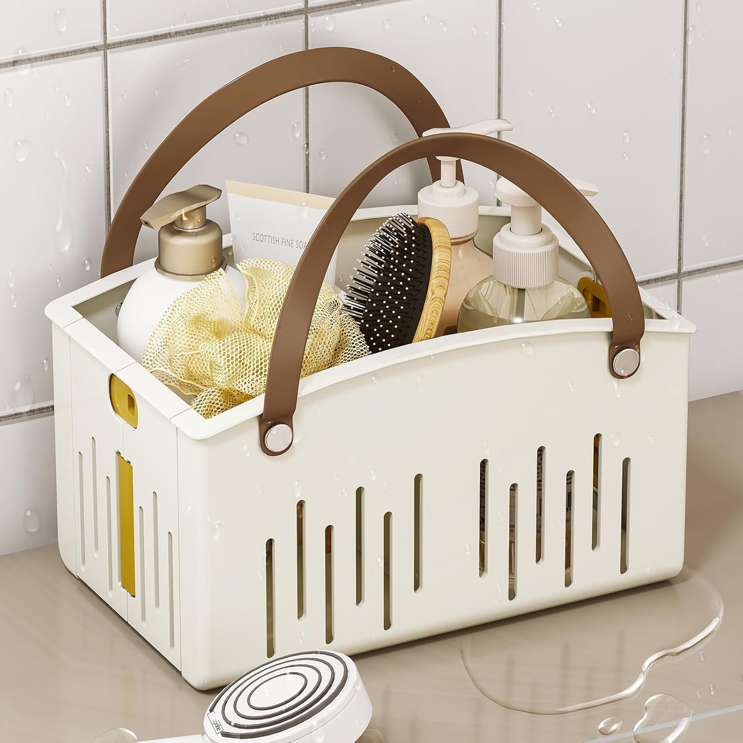Delamu Portable Shower Basket Caddy with Double Handle Foldable