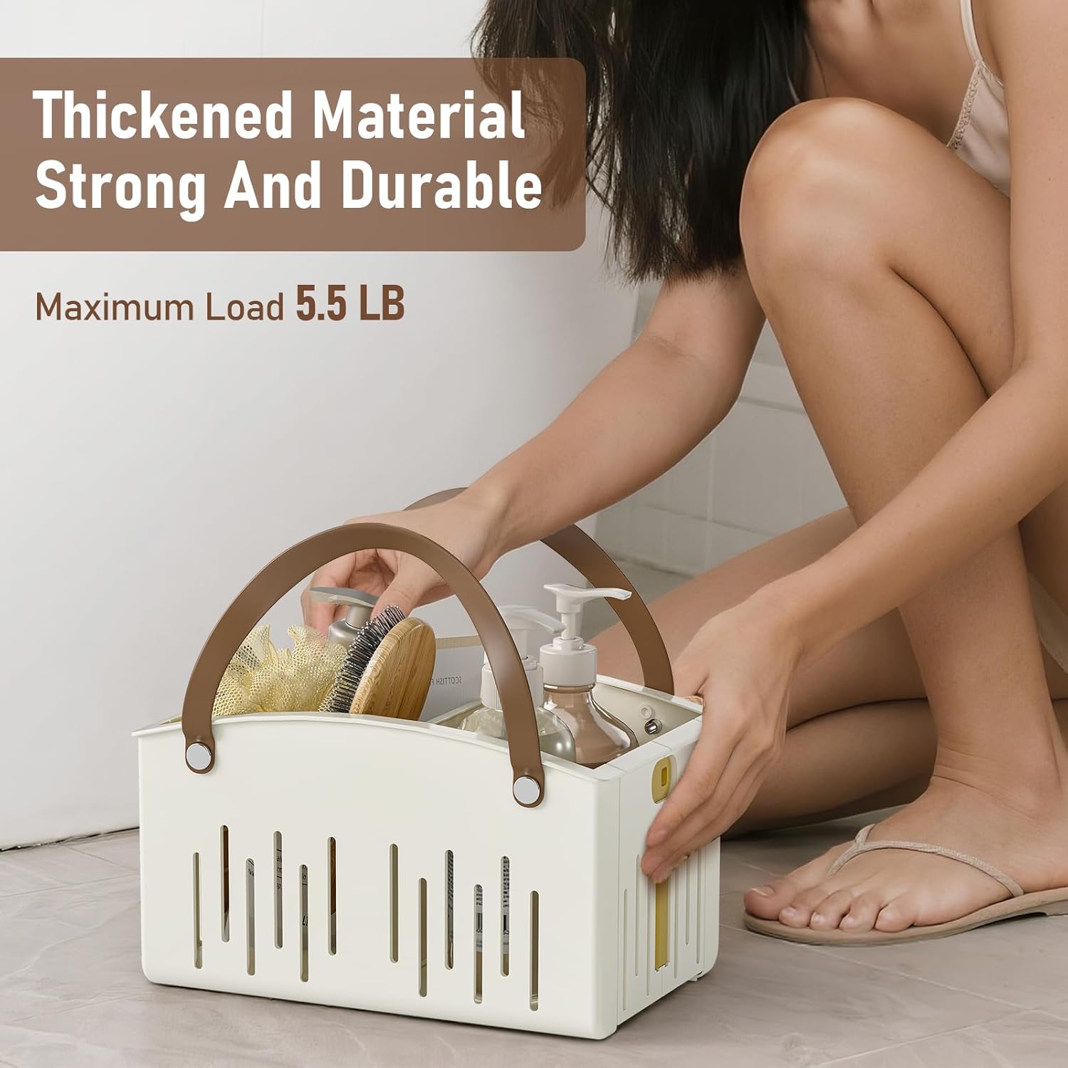 Delamu Portable Shower Basket Caddy with Double Handle Foldable